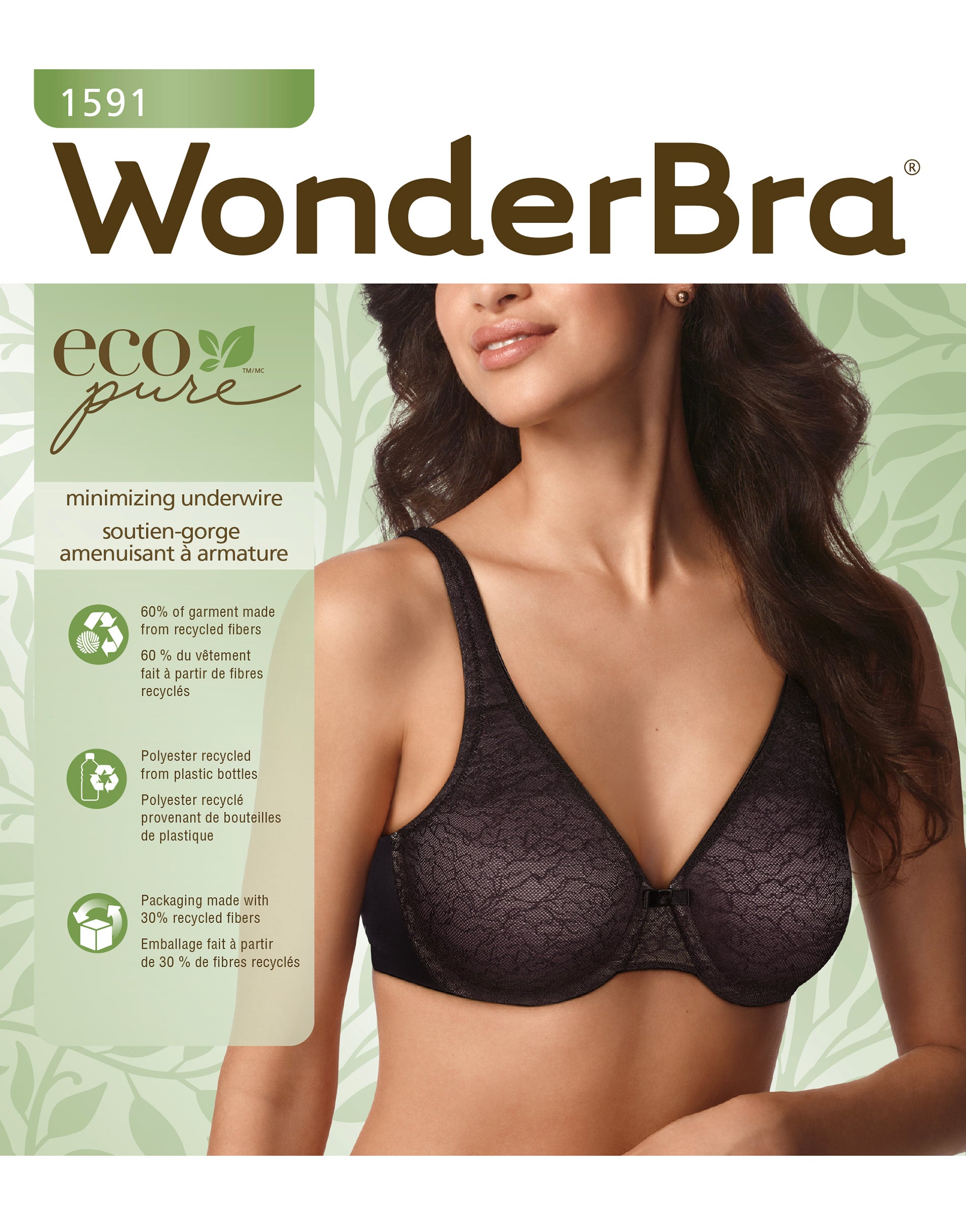 WonderBra Womens Eco Pure Lace Underwire Minimizer Bra, White, 40C US