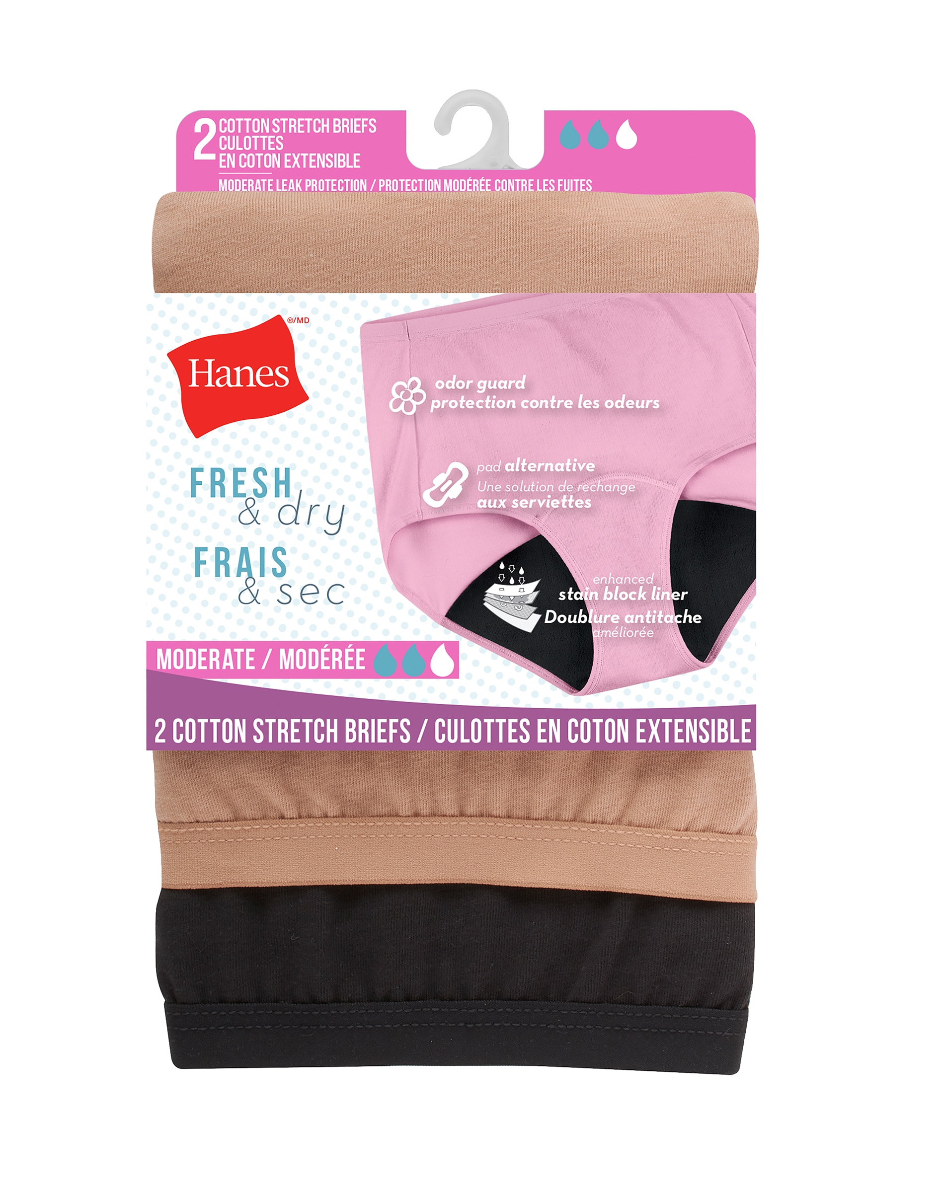 Hanes Women's Fresh & Dry Moderate Leak Brief - Pack of 2