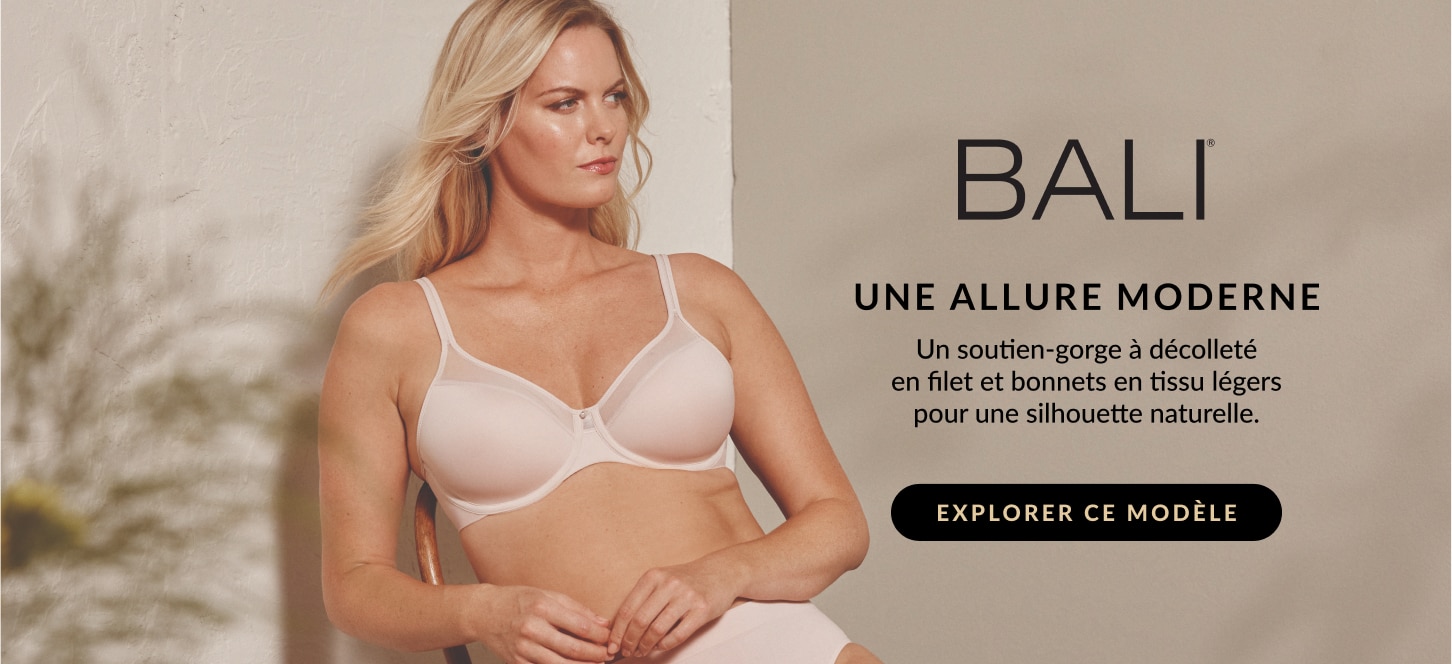 BALI, UNE ALLURE MODERNE. Le soutien-gorge à décolleté en filet et bonnets en tissu légers pour une silhouette naturelle.