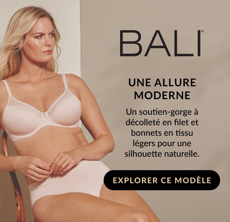 BALI, UNE ALLURE MODERNE. Le soutien-gorge à décolleté en filet et bonnets en tissu légers pour une silhouette naturelle.