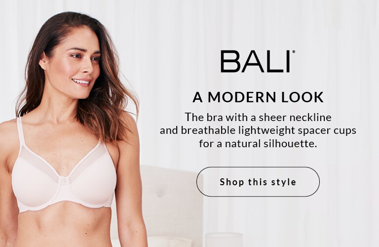 BALI, A MODERN LOOK. The bra with a sheer neckline and breathable lightweight spacer cups for a natural silhouette.